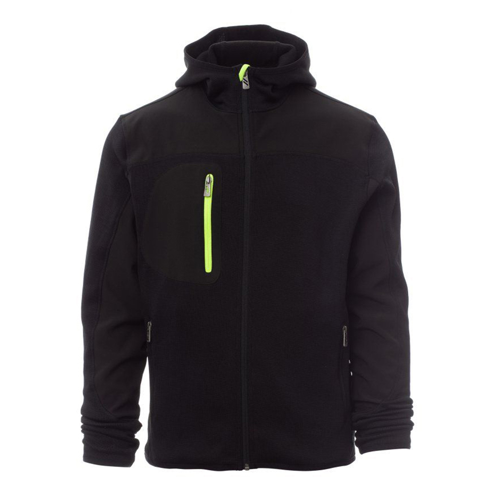 Softshell-Strickjacke mit Kapuze TRIP SCHWARZ SCHWARZ-FLUOGELB.jpg Softshell-Strickjacke mit Kapuze TRIP