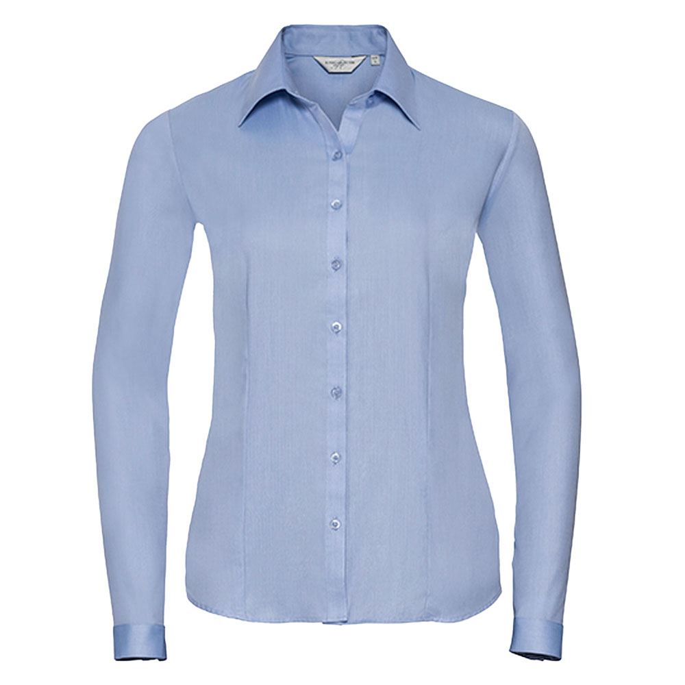 Ladies´ Long Sleeve Tailored Herringbone Shirt-Light Blue-XL