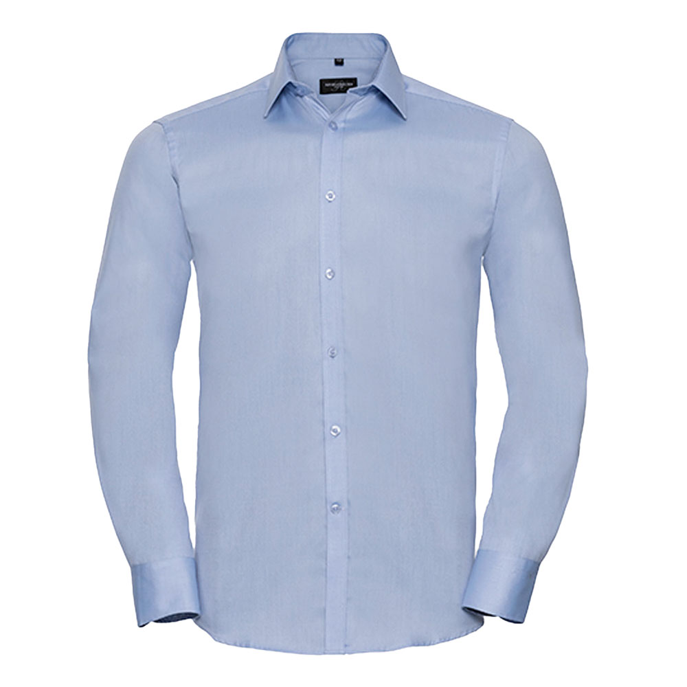 Men´s Long Sleeve Tailored Herringbone Shirt-Light Blue-3XL (47/48)